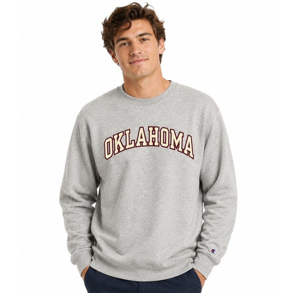 Champion Oklahoma Crewneck Sweatshirt XL Heather Gray Collegiate Pullover C Logo